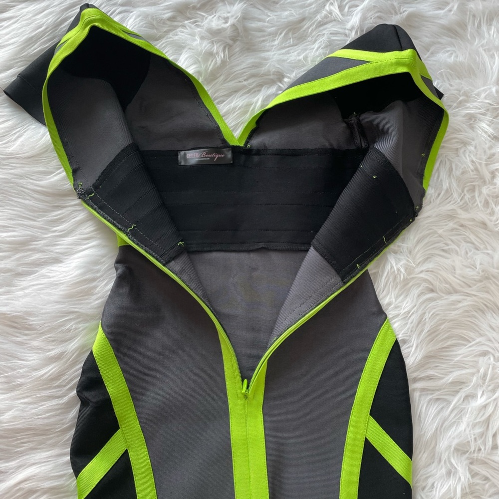 House of CB (fka celeb boutique) Bandage Dress- neon & grey! - Picture 5 of 7